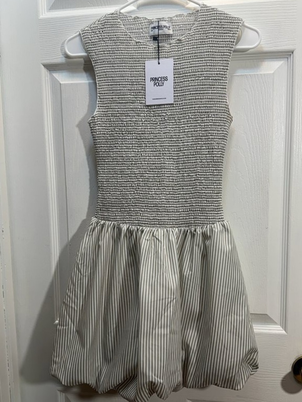 Princess Polly Cream & Light Gray Striped Bubble Dress